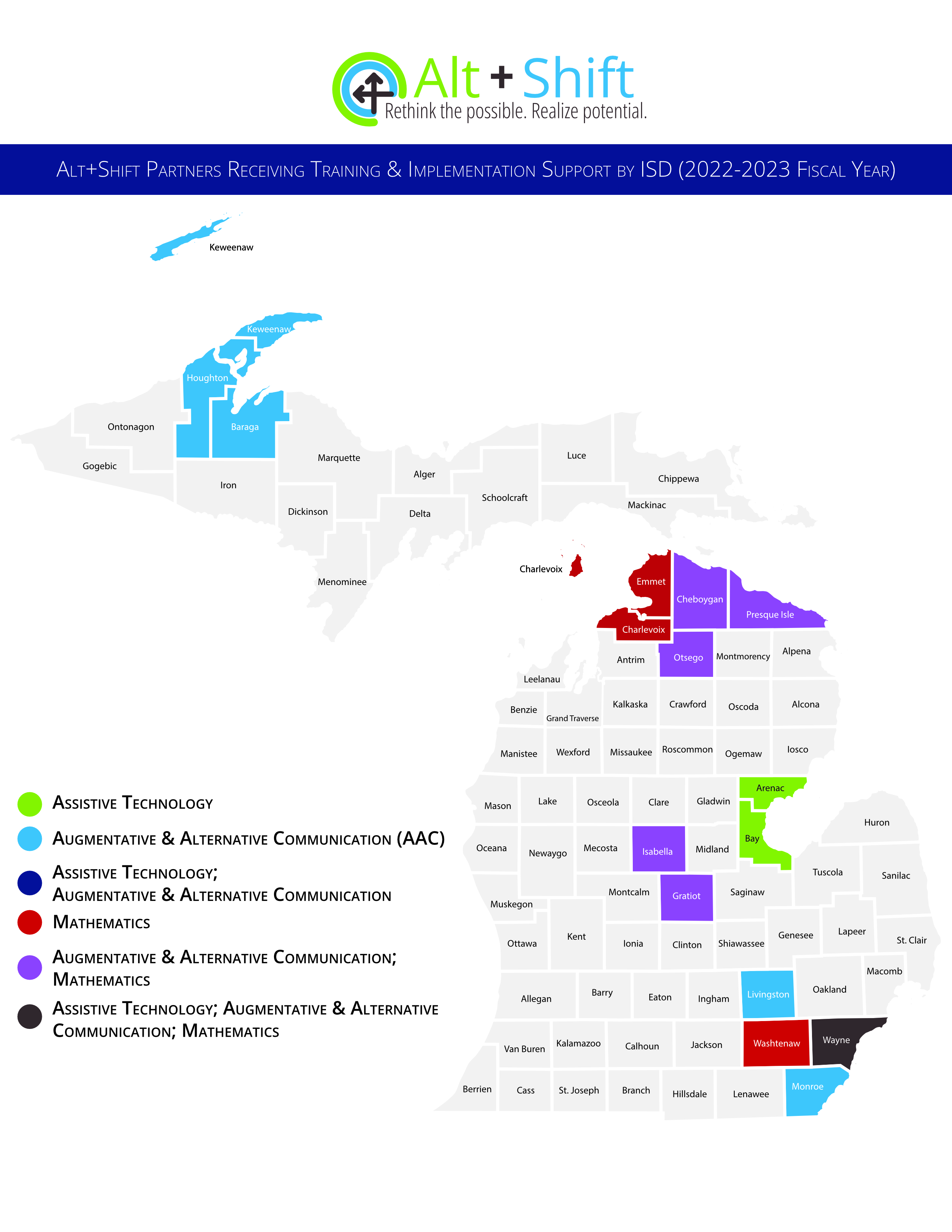 state of michigan map with partner counties highlighted