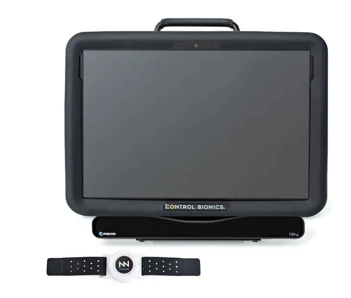 black device with blank screen with a neuronode strap next to it