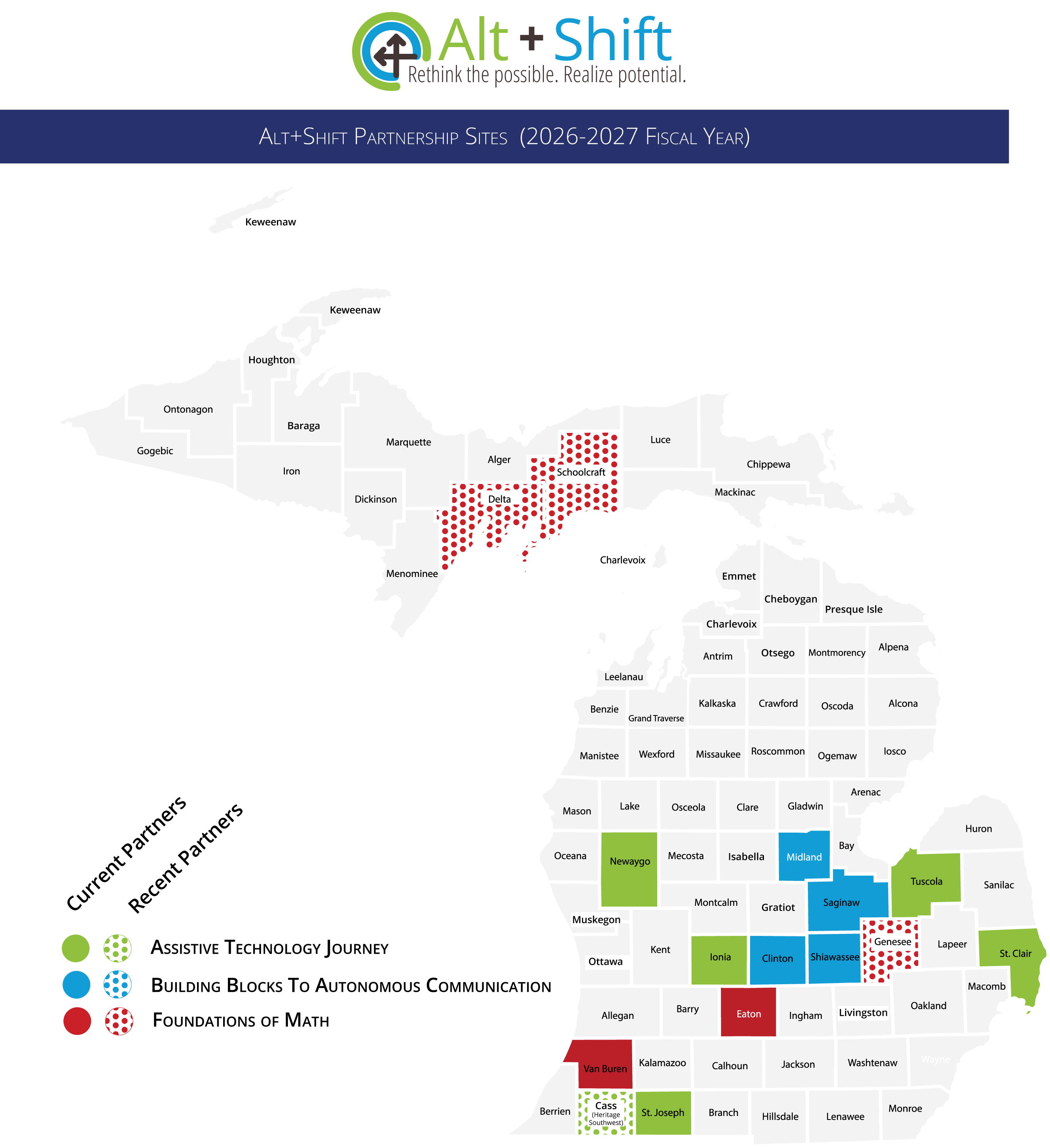 state of Michigan map with partner counties highlighted