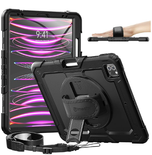 3 views of black case, front angle, back angle and side angle