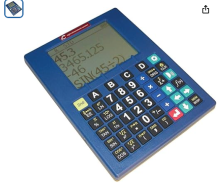 Large blue calculator with black and white number buttons