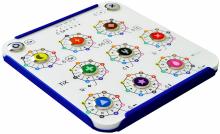 square board with eleven colorful button/keys