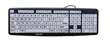 keyboard with white keys and black letters