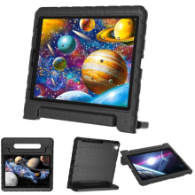 black case on ipad show from front view, side view, and back view. 